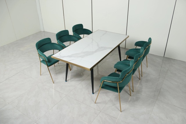 package solution commercial sintered stone top luxury velvet custom restaurant dining table and chair set furniture