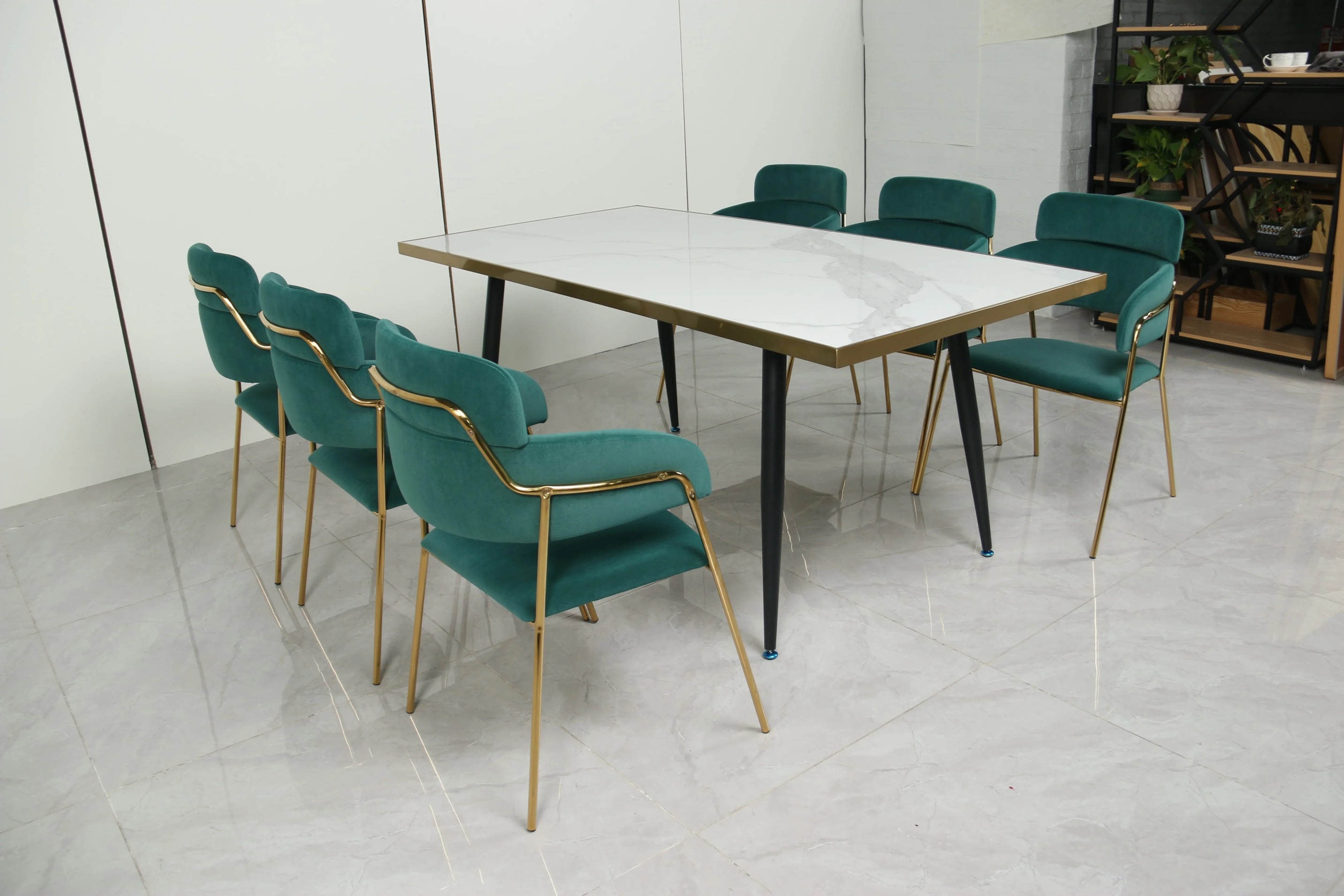package solution commercial sintered stone top luxury velvet custom restaurant dining table and chair set furniture