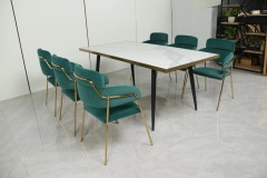 package solution commercial sintered stone top luxury velvet custom restaurant dining table and chair set furniture