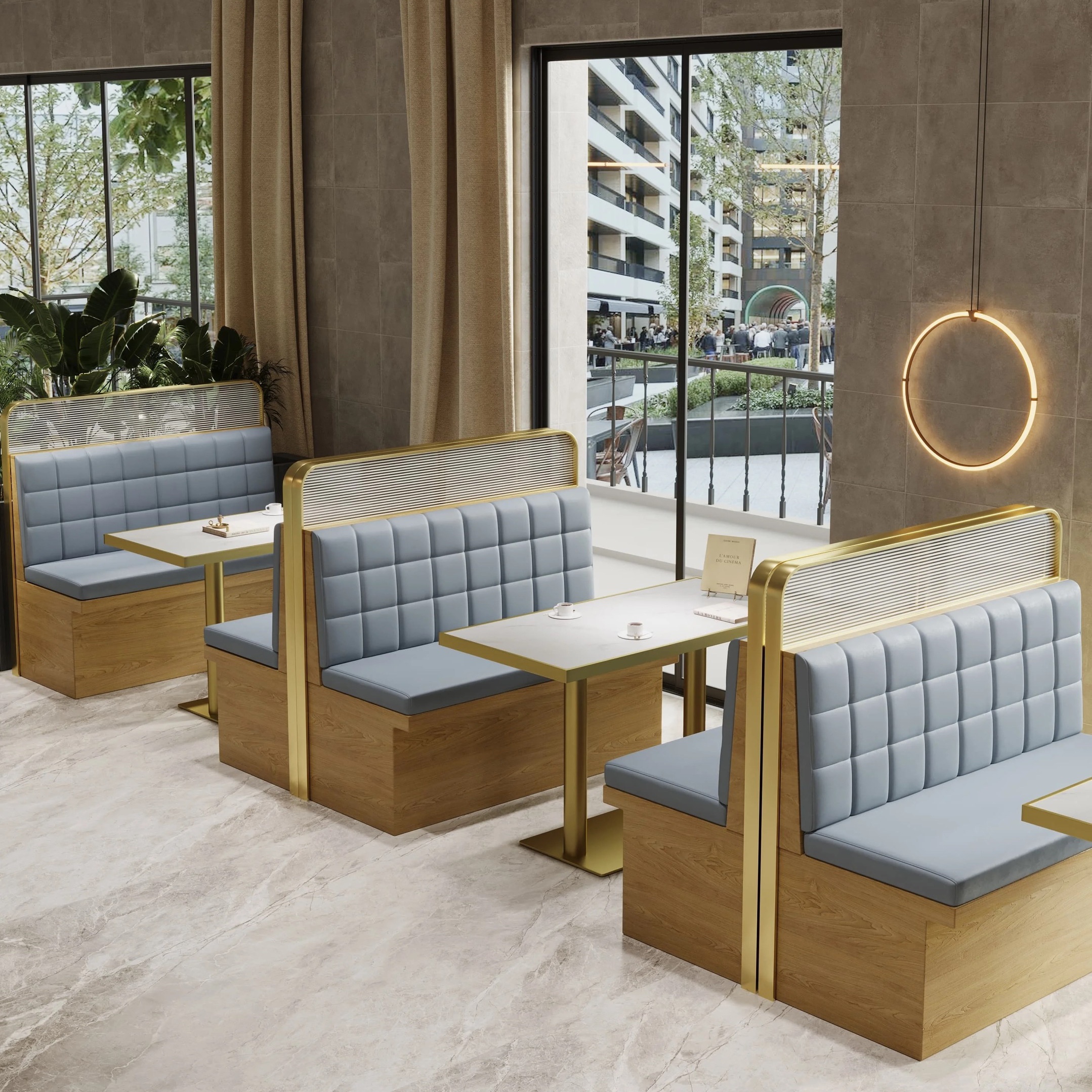 package solution commercial minimalist cafe shop dinning fast food restaurant furniture booths and table sets