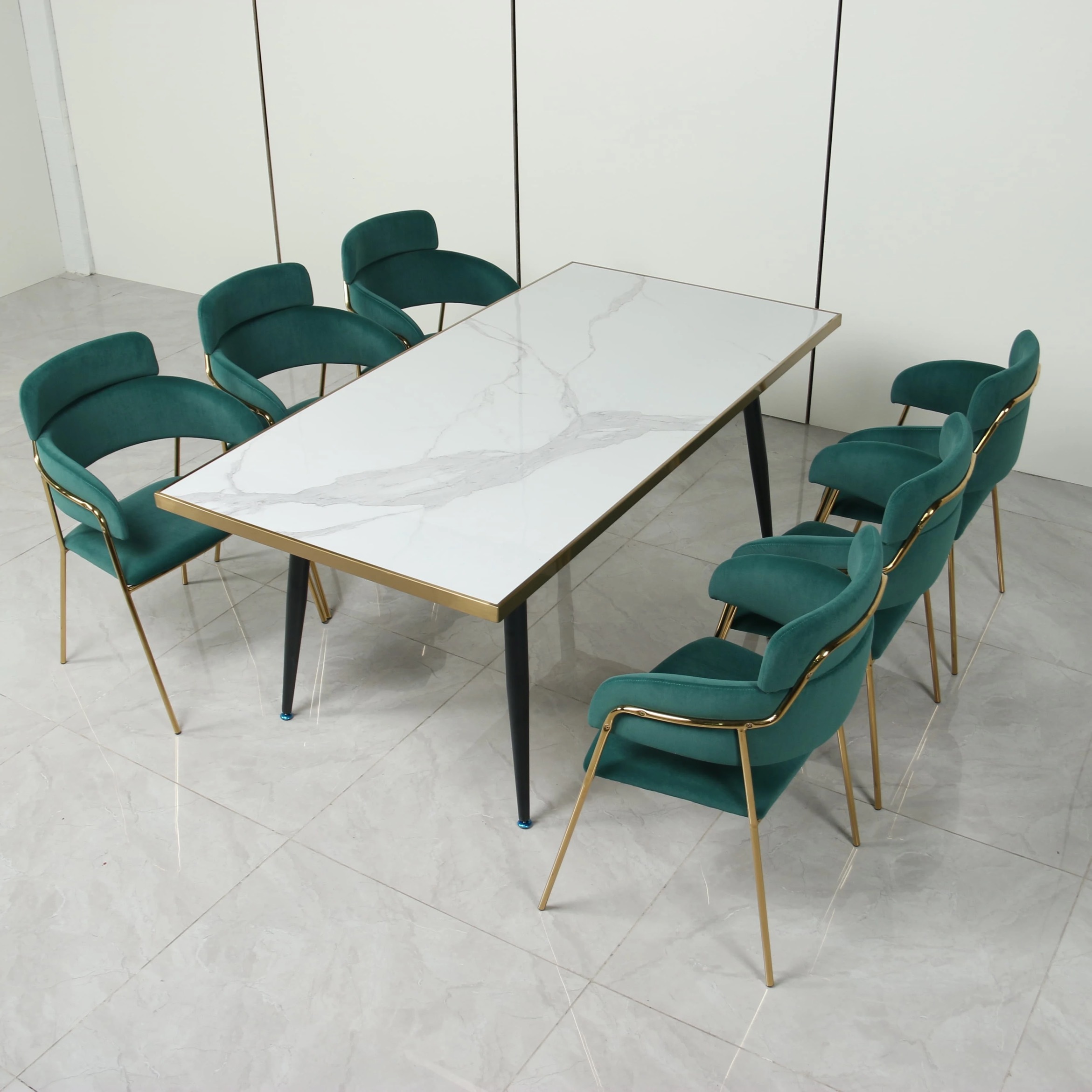 package solution commercial sintered stone top luxury velvet custom restaurant dining table and chair set furniture
