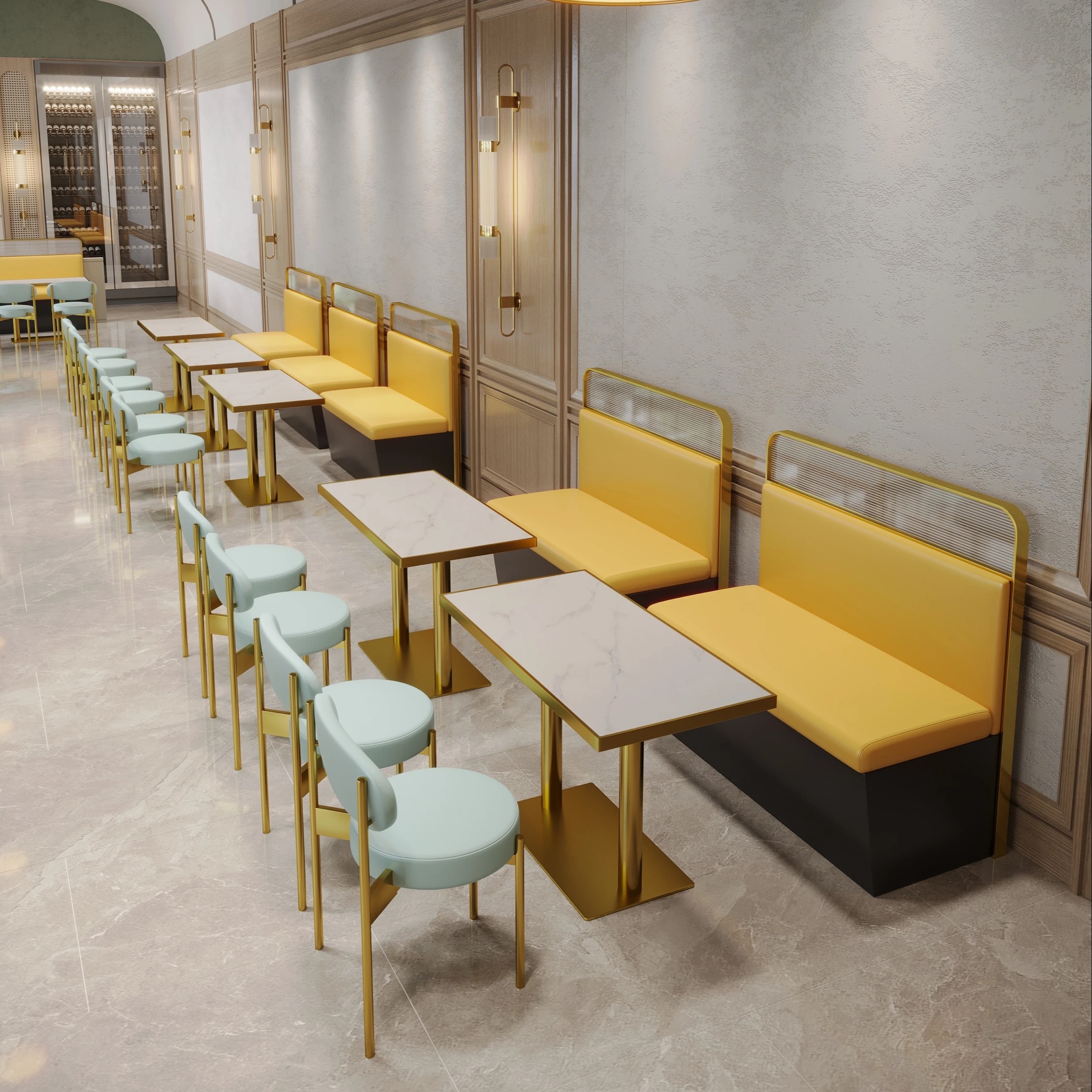 package solution simple style comfort restaurant tables and chairs booth seating set coffee shop furniture