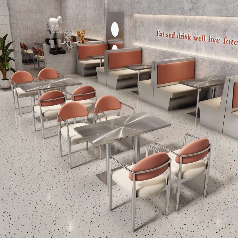 SOF commercial stainless steel material fast food restaurant booth seating furniture table and chair set