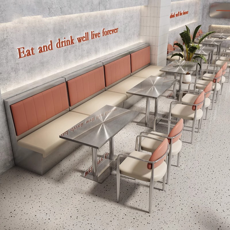 SOF commercial stainless steel material fast food restaurant booth seating furniture table and chair set