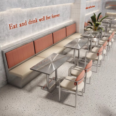 SOF commercial stainless steel material fast food restaurant booth seating furniture table and chair set