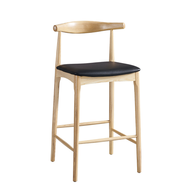 Modern Accent Dining Elbow Chair Barstool Solid Wood Farmhouse Counter Stool with PU Leather Cushion Seat NJY-002