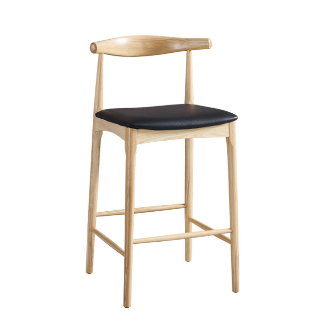 Modern Accent Dining Elbow Chair Barstool Solid Wood Farmhouse Counter Stool with PU Leather Cushion Seat NJY-002