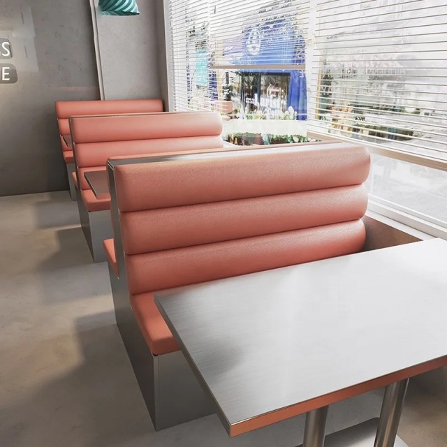SOF one-stop wholesale indoor stainless steel fast food coffee shop restaurant table and chair furniture set
