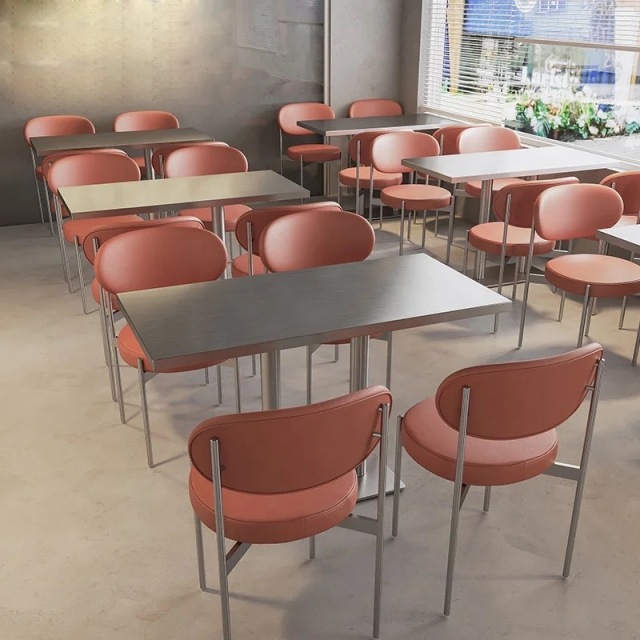 SOF one-stop wholesale indoor stainless steel fast food coffee shop restaurant table and chair furniture set