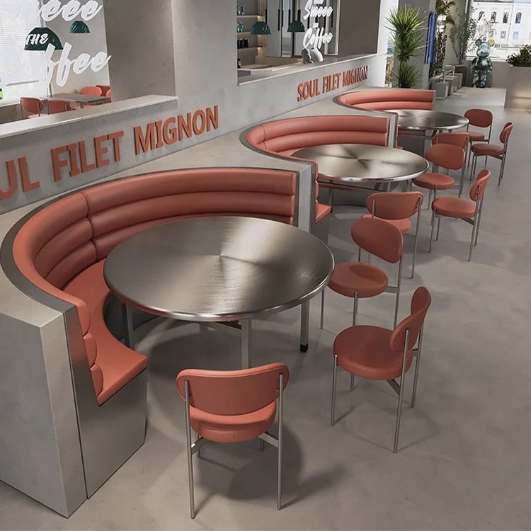 SOF one-stop wholesale indoor stainless steel fast food coffee shop restaurant table and chair furniture set