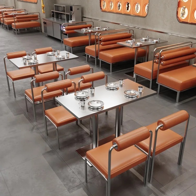 SOF China factory custom commercial modern coffee shop furniture stainless steel restaurant tables booth set