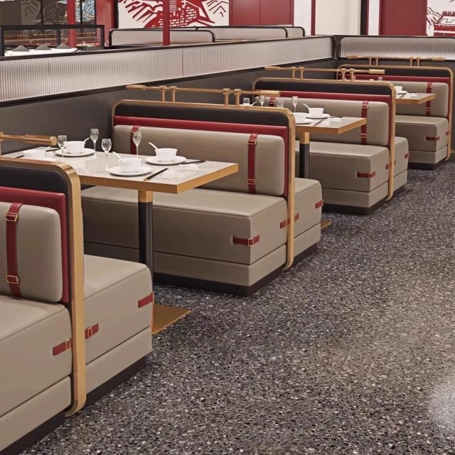 SOF one-stop custom durable stainless steel indoor restaurant furniture booth seating tables set