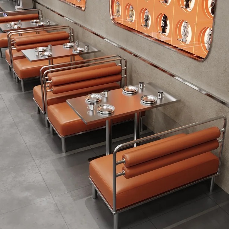 SOF China factory custom commercial modern coffee shop furniture stainless steel restaurant tables booth set