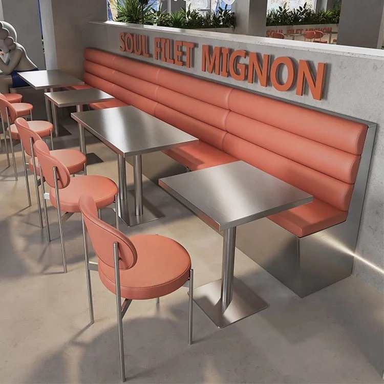 SOF one-stop wholesale indoor stainless steel fast food coffee shop restaurant table and chair furniture set