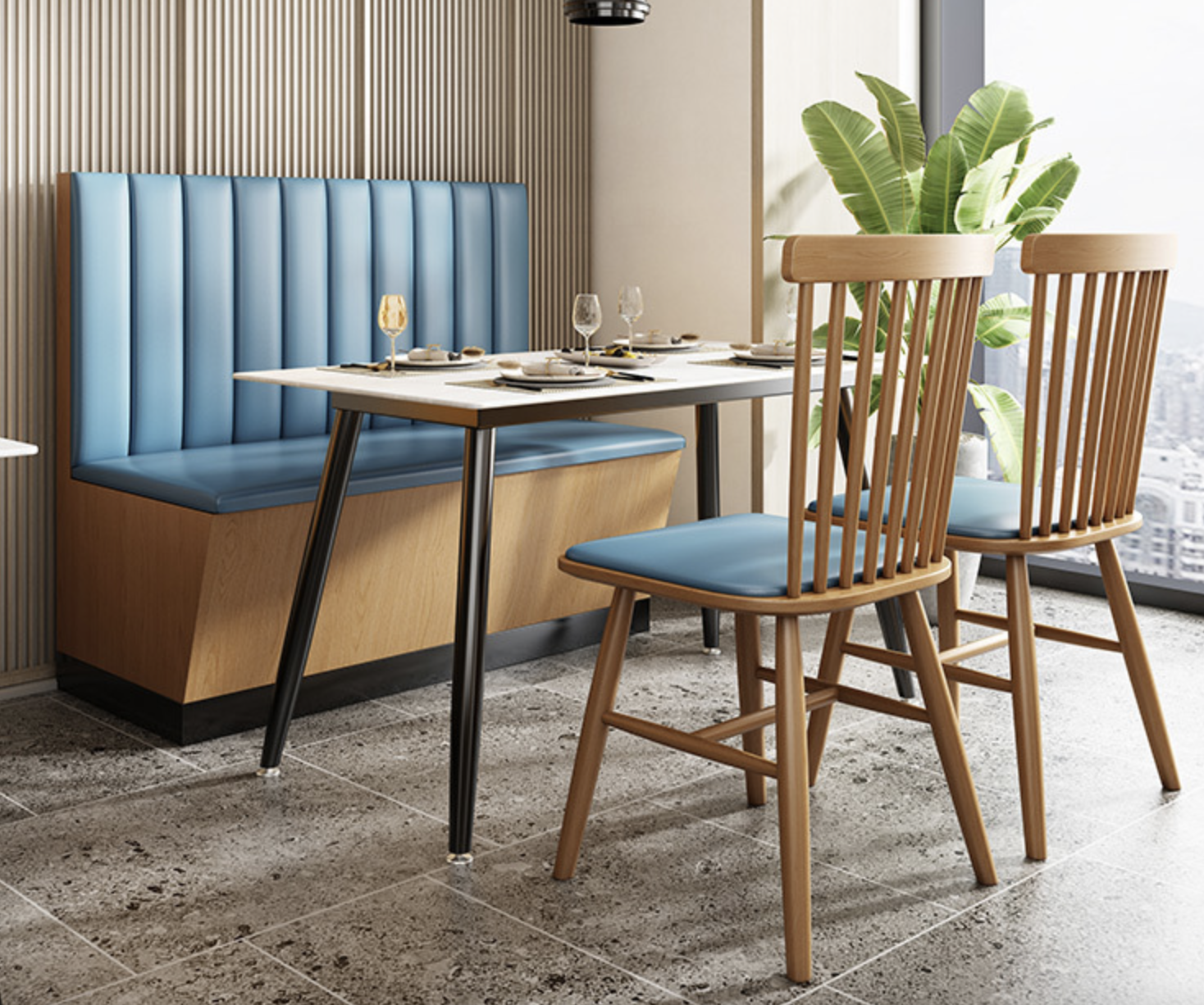SOF commercial dining fast food indoor wholesale hotel restaurant tables chairs and booth seating furniture set