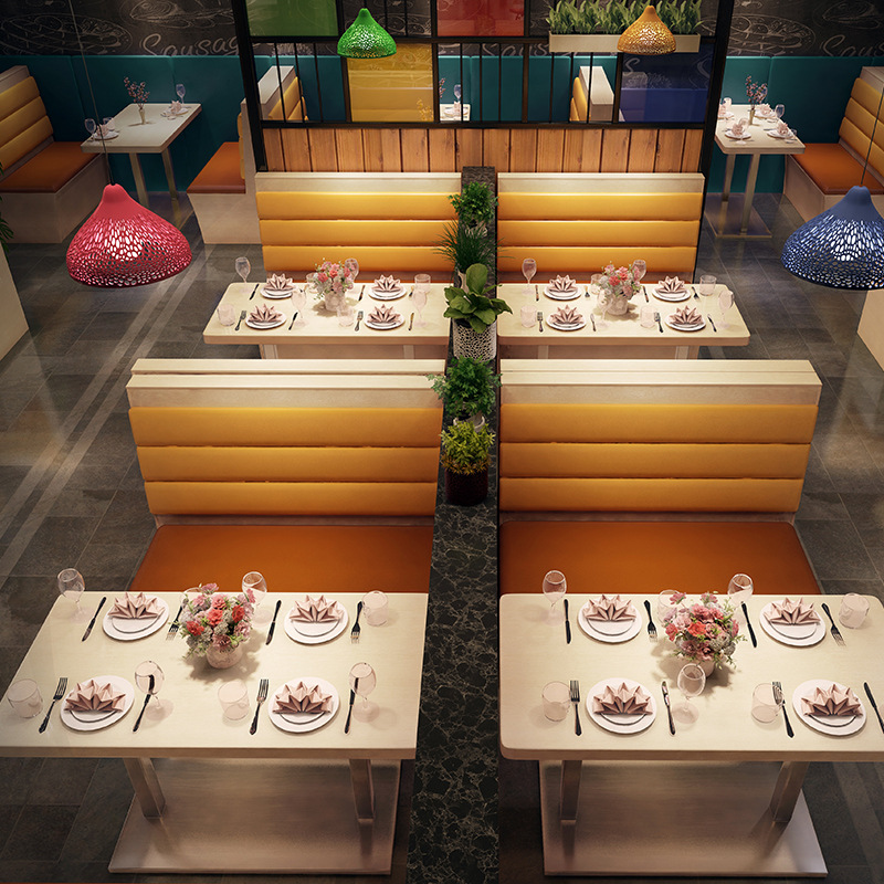 SOF indoor cafe use dining furniture set sofa booth seating stainless steel tables for restaurants