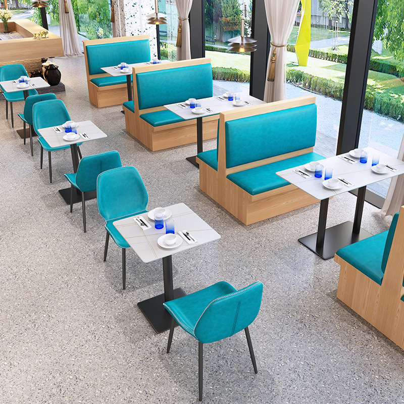 SOF custom sintered stone metal cafe furniture set dining fast food restaurant booth seating with table and chair