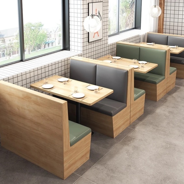 SOF China factory custom coffee shop indoor wood restaurant furniture booths tables set