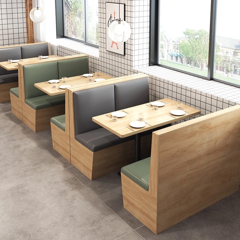 SOF China factory custom coffee shop indoor wood restaurant furniture booths tables set