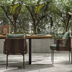 Weather-Resistant Outdoor Dining Chair with Aluminum Frame and PE Rattan, Featuring 50mm Thick High-Density Foam Cushion