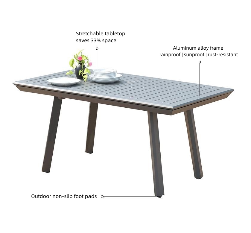 Retractable Outdoor Dining Table - Made from High-Purity Aluminum Alloy with Smooth Extension