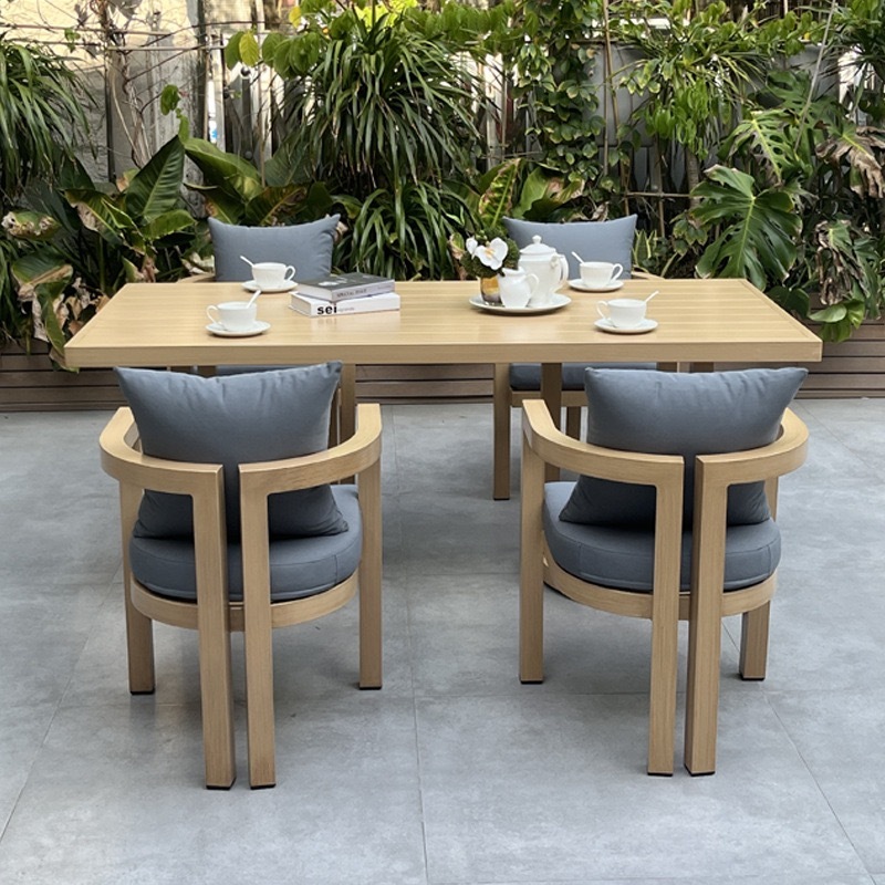 SOF Outdoor Table with Teak-Like Finish - Seating for 8, All-Aluminum Frame