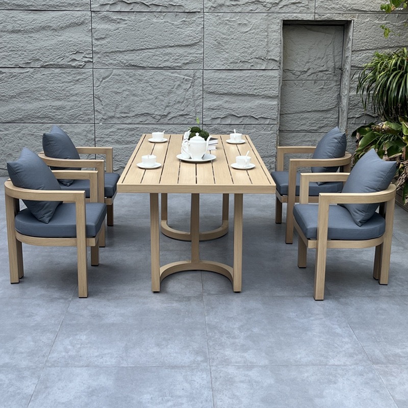 SOF Outdoor Table with Teak-Like Finish - Seating for 8, All-Aluminum Frame