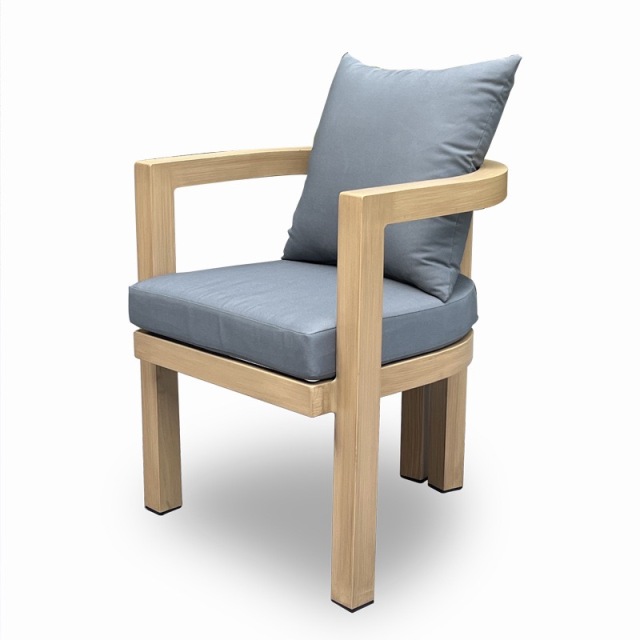 All-Aluminum Outdoor Chair with Teak-Like Finish, Waterproof and Corrosion-Resistant Upholstery