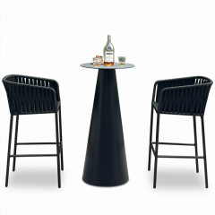 Aluminum Alloy Bar Stool: Hand-Woven Elegance with Velcro Cushion for Outdoor Relaxation