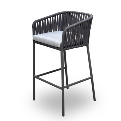 Aluminum Alloy Bar Stool: Hand-Woven Elegance with Velcro Cushion for Outdoor Relaxation