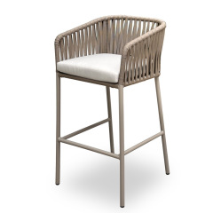 Aluminum Alloy Bar Stool: Hand-Woven Elegance with Velcro Cushion for Outdoor Relaxation