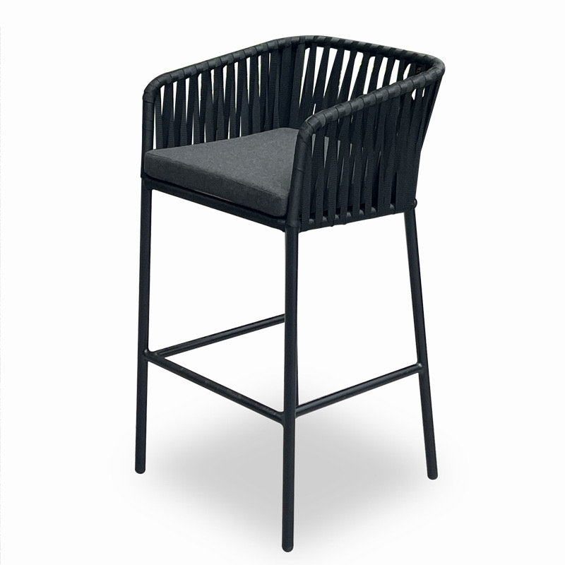 Aluminum Alloy Bar Stool: Hand-Woven Elegance with Velcro Cushion for Outdoor Relaxation