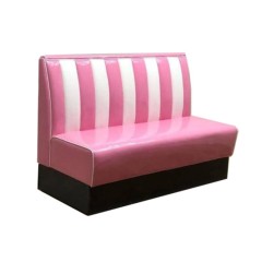 SOF Charming 1950s Retro Restaurant Single-Sided Channel Design Pink Booth with Plush Upholstery and Black Wood Base