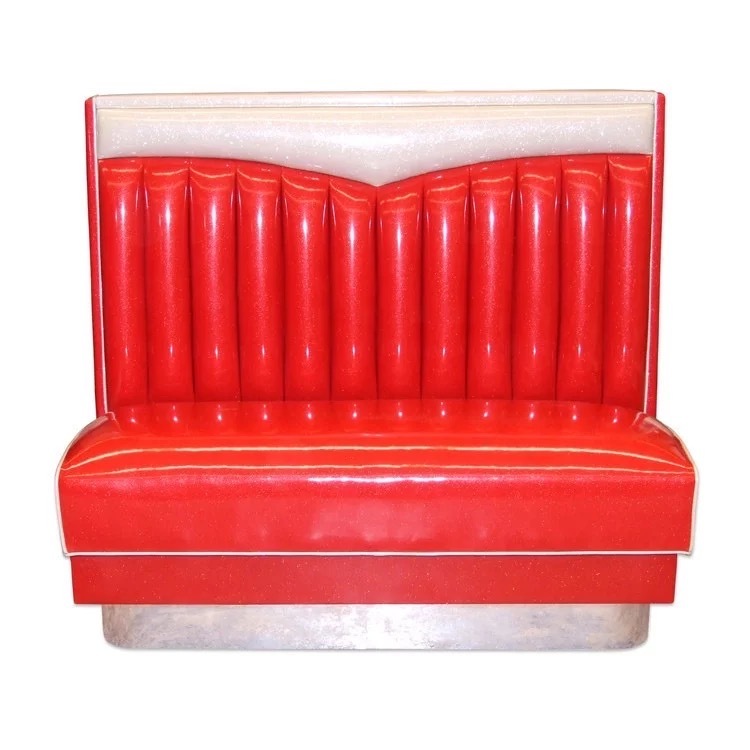 SOF Nostalgic 1950s Retro Leather Booth Sofa with Stainless Steel Base for Restaurants