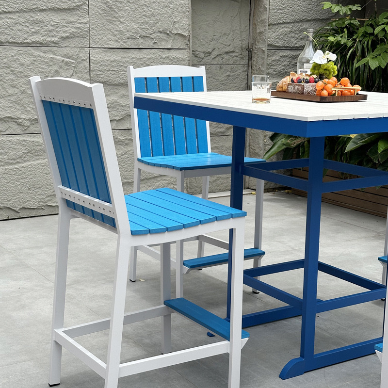 SOF Premium Mediterranean-Style Outdoor Aluminum Bar Stool with Corrosion-Resistant Plastic-Wood Seat