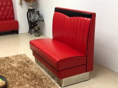 SOF Nostalgic 1950s Retro Leather Booth Sofa with Stainless Steel Base for Restaurants