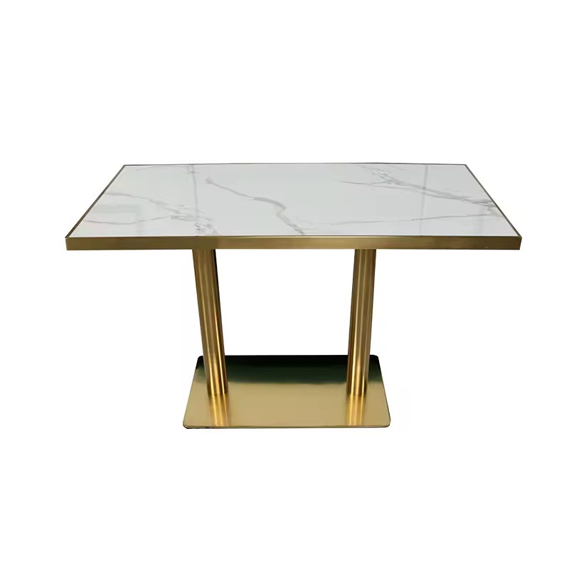 Made in China Restaurant Glossy Natural Sintered Stone Dining Table with Stainless Steel Edging and Legs SOF-T21
