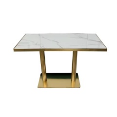 Made in China Restaurant Glossy Natural Sintered Stone Dining Table with Stainless Steel Edging and Legs SOF-T21