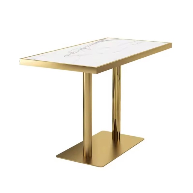 Made in China Restaurant Glossy Natural Sintered Stone Dining Table with Stainless Steel Edging and Legs SOF-T21