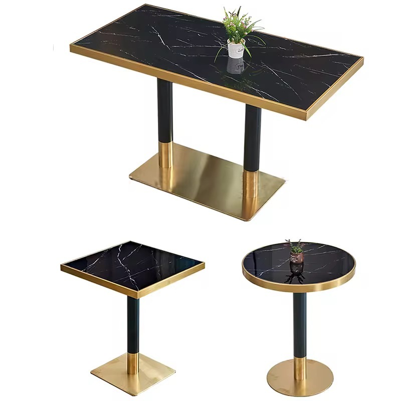 SOF Elegant Black Glossy Natural Sintered Stone Dining Table with Customizable Dimensions for Restaurant