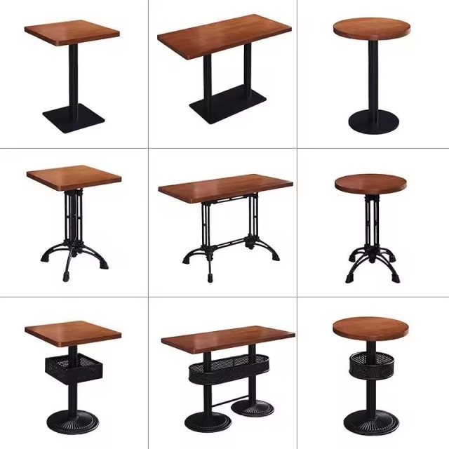 SOF American Vintage Wooden Dining Table for Restaurants with Black Painted Iron Legs