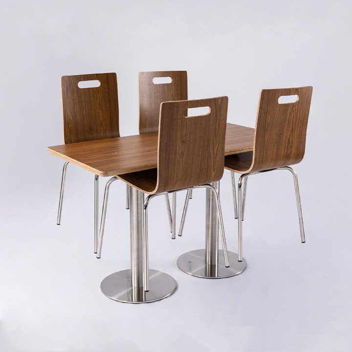 Stylish Restaurant Wooden Dining Table for 4 with Stainless Steel Legs and Convenient Hooks SOF-T27