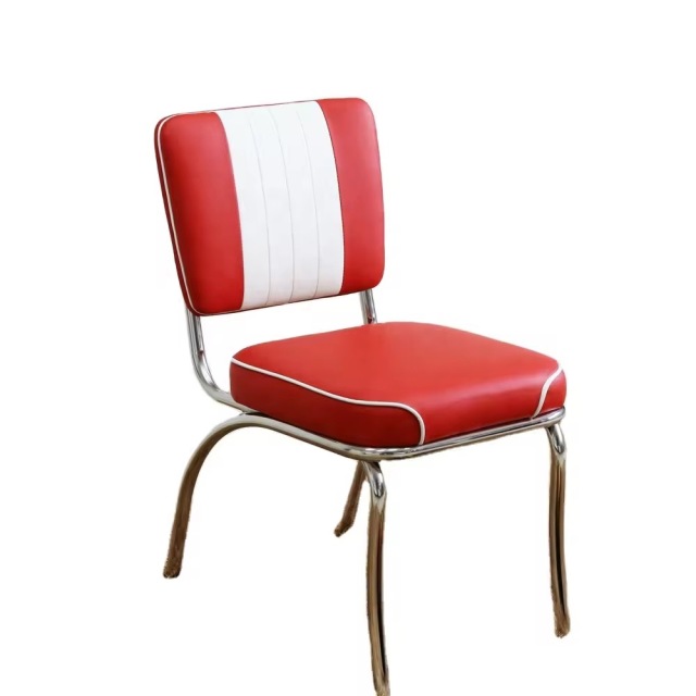 SOF 1950s Style Red Leather Upholstered Stainless Steel Dining Chair for Restaurants