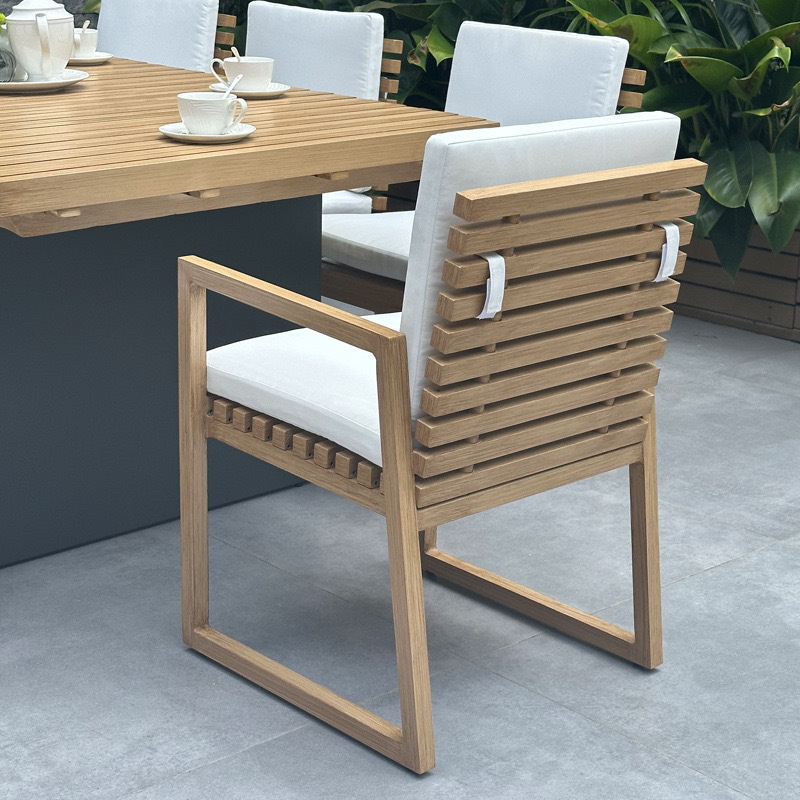 SOF Comfortable Aluminum Outdoor Dining Chair with Cushions and Faux Wood Design