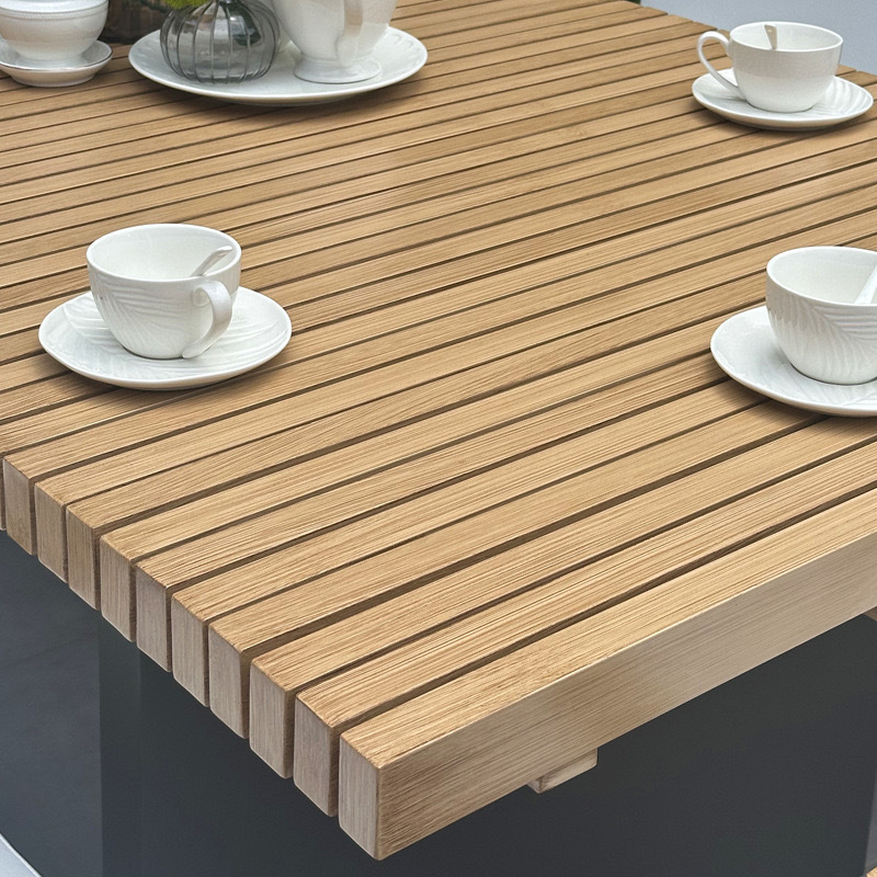 SOF Luxury Faux Wood Aluminum Alloy Outdoor Dining Table for Year-Round Use
