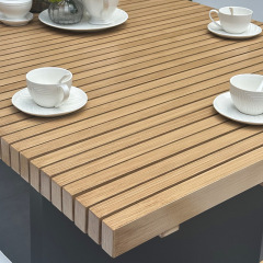 SOF Luxury Faux Wood Aluminum Alloy Outdoor Dining Table for Year-Round Use