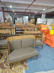 SOF Indoor Rock Slab Dining Table with Solid Wood and Rattan Booth for Restaurants