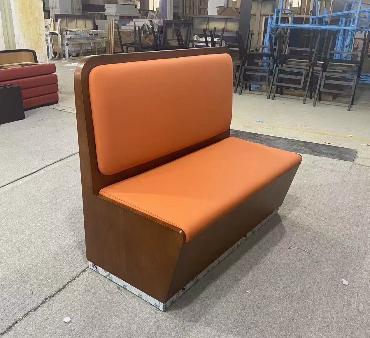 SOF Restaurant Indoor Dining Booth Sofa with Leather Upholstery and Stainless Steel Base