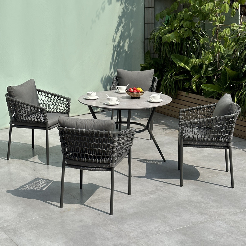 SOF Versatile 1-Meter Outdoor Garden Dining Table with Stylish Rock Slab Top and Tapered Legs