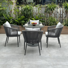 SOF Outdoor Aluminum Dining Chairs with Olefin Rope Weaving and Waterproof Cushions